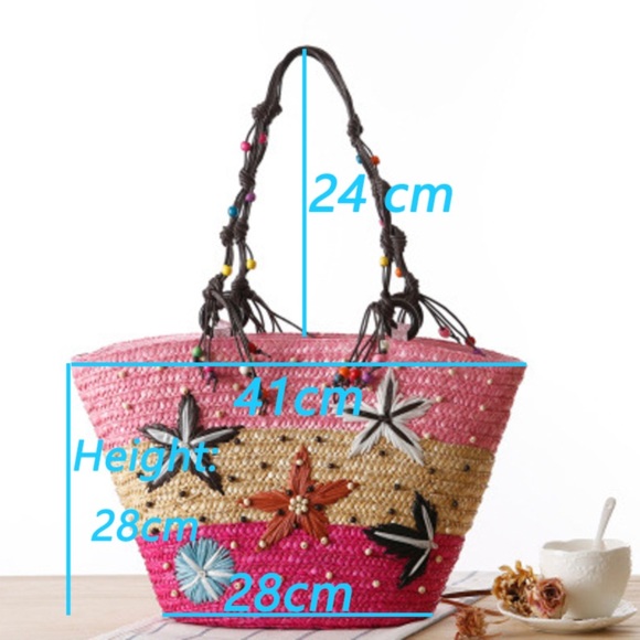 New
starfish raffia beach beaded tote pink Mother’s Day gift - Picture 8 of 14